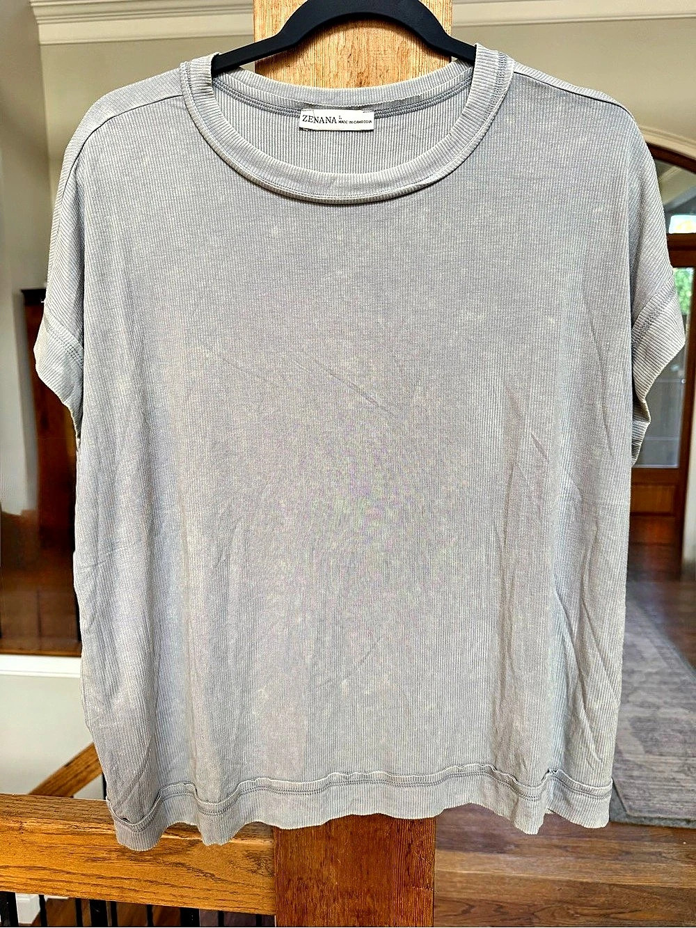 Zenana Light Gray Ribbed Wide Leg relaxed lounge set in Sleet L NWT - Picture 5 of 8